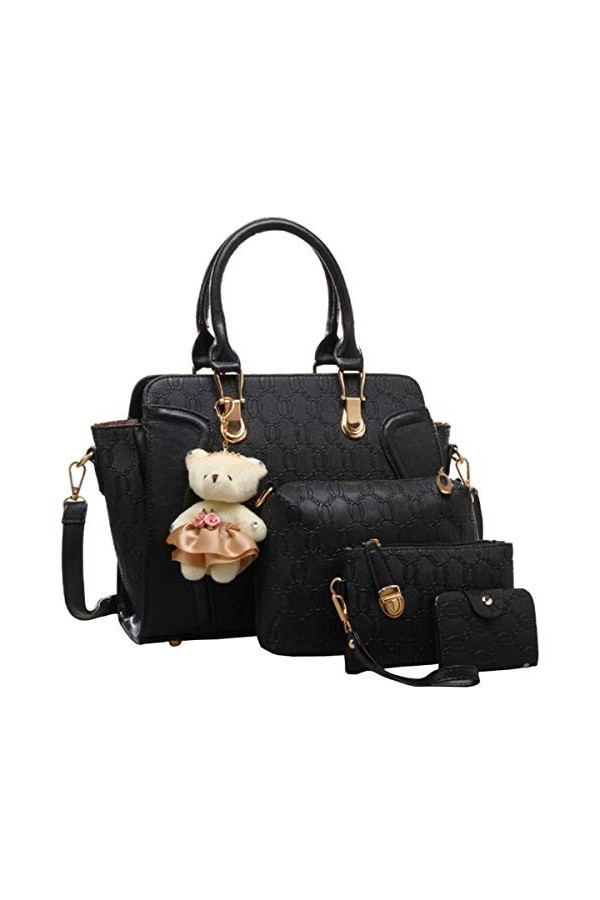 FiveloveTwo Femme 4Pcs Sacs portés Main Cuir PU Sacs portés épaule Sac à Bandouliere Sachet Bourse Pochettes Clutches Titulai