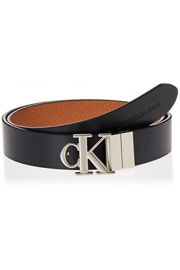 Calvin Klein Mono Hardware Rond Rev Plq 30 mm Ceinture, Black/Cuoio, 80 cm Femme