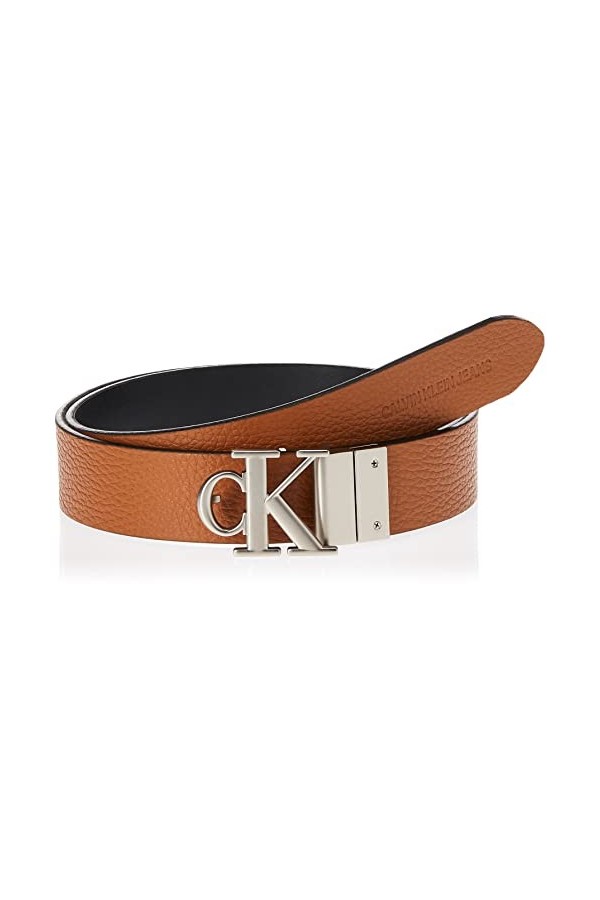 Calvin Klein Mono Hardware Rond Rev Plq 30 mm Ceinture, Black/Cuoio, 80 cm Femme