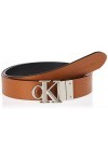 Calvin Klein Mono Hardware Rond Rev Plq 30 mm Ceinture, Black/Cuoio, 80 cm Femme