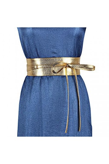 ICSTH Ceinture en similicuir souple à nouer autour de la taille Obi pour femme, Or foncé, taille unique
