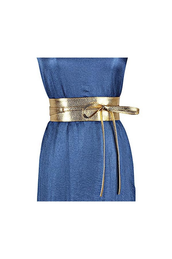 ICSTH Ceinture en similicuir souple à nouer autour de la taille Obi pour femme, Or foncé, taille unique