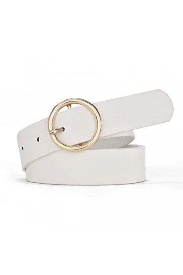 DWCVEKY Ceintures en cuir pour jeans pour femme - 2,5 cm de largeur - Avec boucle dorée pour pantalon et robe, blanc, Large