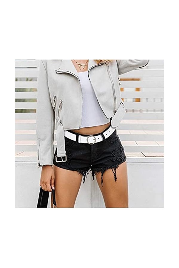 DWCVEKY Ceintures en cuir pour jeans pour femme - 2,5 cm de largeur - Avec boucle dorée pour pantalon et robe, blanc, Large