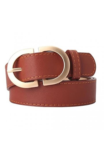 Ceintures en cuir noir CR pour femme, 2,5 cm de largeur pour femme, ceinture noire avec boucle dorée pour pantalon, Orange, L