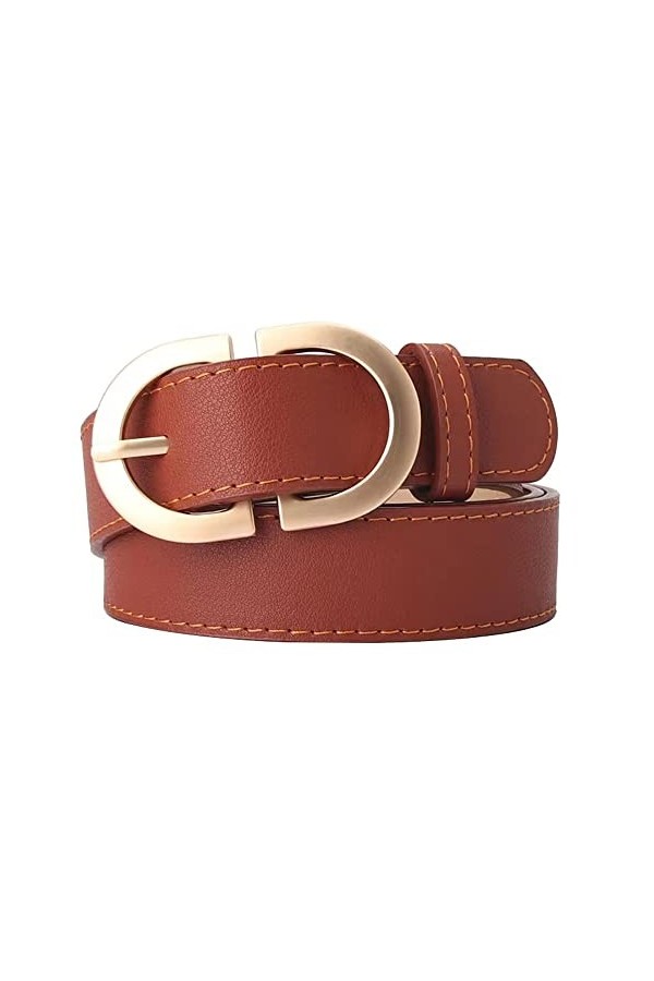 Ceintures en cuir noir CR pour femme, 2,5 cm de largeur pour femme, ceinture noire avec boucle dorée pour pantalon, Orange, L