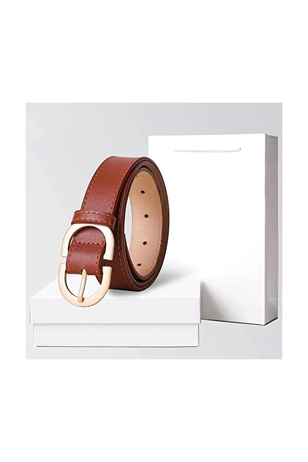 Ceintures en cuir noir CR pour femme, 2,5 cm de largeur pour femme, ceinture noire avec boucle dorée pour pantalon, Orange, L