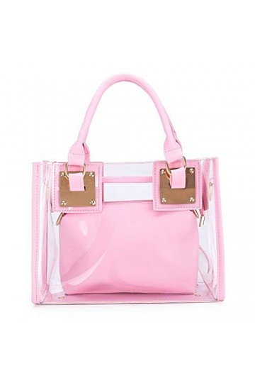 AlwaySky Femme Mode Sacs portés épaule 2PCS PVC Transparent Sac à main Sac à Bandouliere Dégager Sachet Bourse Pochettes Clut