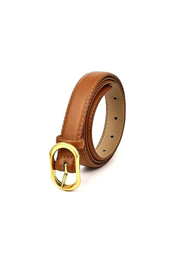 Ceinture en cuir pour femme avec boucle dorée pour pantalon et robe 2,5 cm de large, Orange, Large