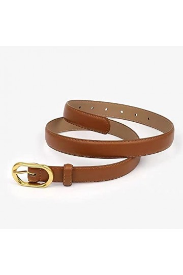 Ceinture en cuir pour femme avec boucle dorée pour pantalon et robe 2,5 cm de large, Orange, Large