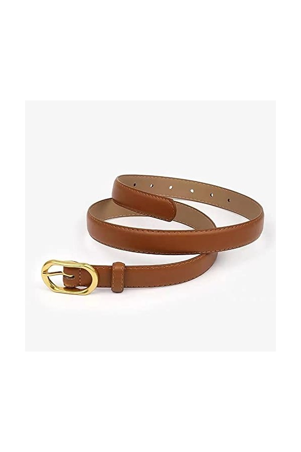 Ceinture en cuir pour femme avec boucle dorée pour pantalon et robe 2,5 cm de large, Orange, Large