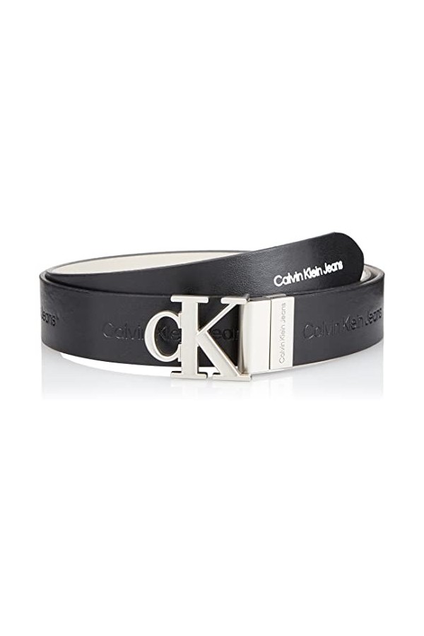 Calvin Klein Round Mono Plaque Rev Belt 30Mm Paquets Cadeaux, Black/Eggshell, 90 Femme