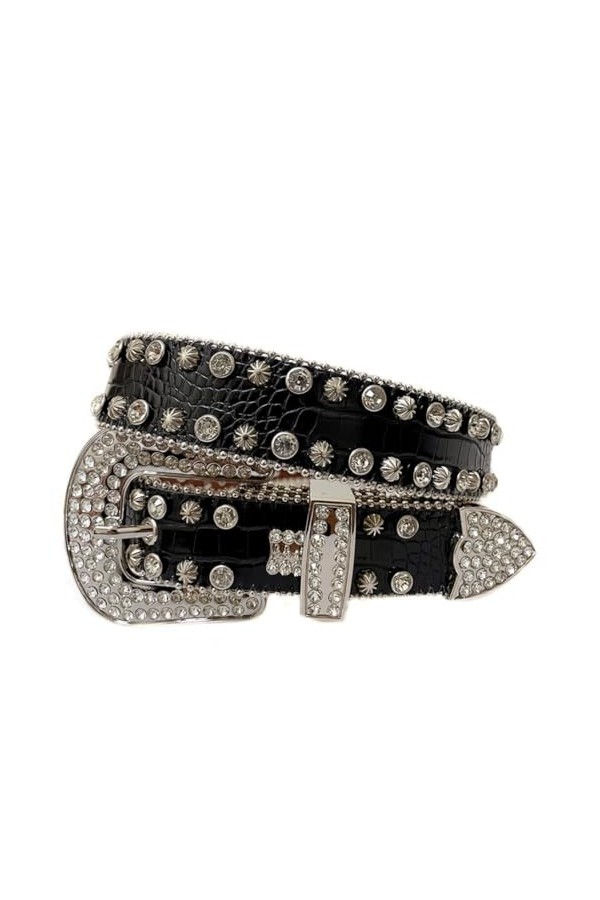 Pulcykp Ceintures en cuir avec strass pour femme Designer Western Bling Y2K Jeans Belt, Wjj-37, 125 cm