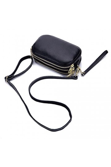 AprinCtempsD Sac Bandoulière Petit en Cuir Véritable Pochette avec Bracelet Portefeuille Longue Grande Capacité Clutche Zip E