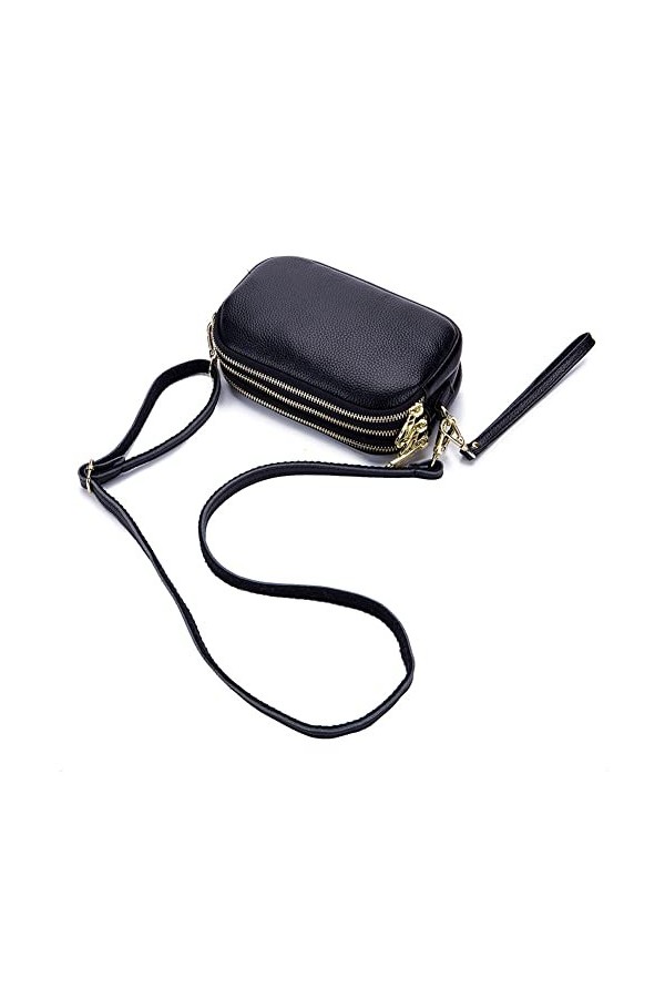 AprinCtempsD Sac Bandoulière Petit en Cuir Véritable Pochette avec Bracelet Portefeuille Longue Grande Capacité Clutche Zip E