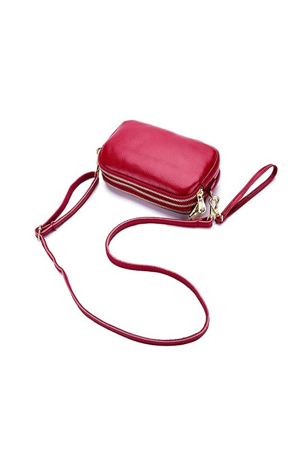 AprinCtempsD Sac Bandoulière Petit en Cuir Véritable Pochette avec Bracelet Portefeuille Longue Grande Capacité Clutche Zip E