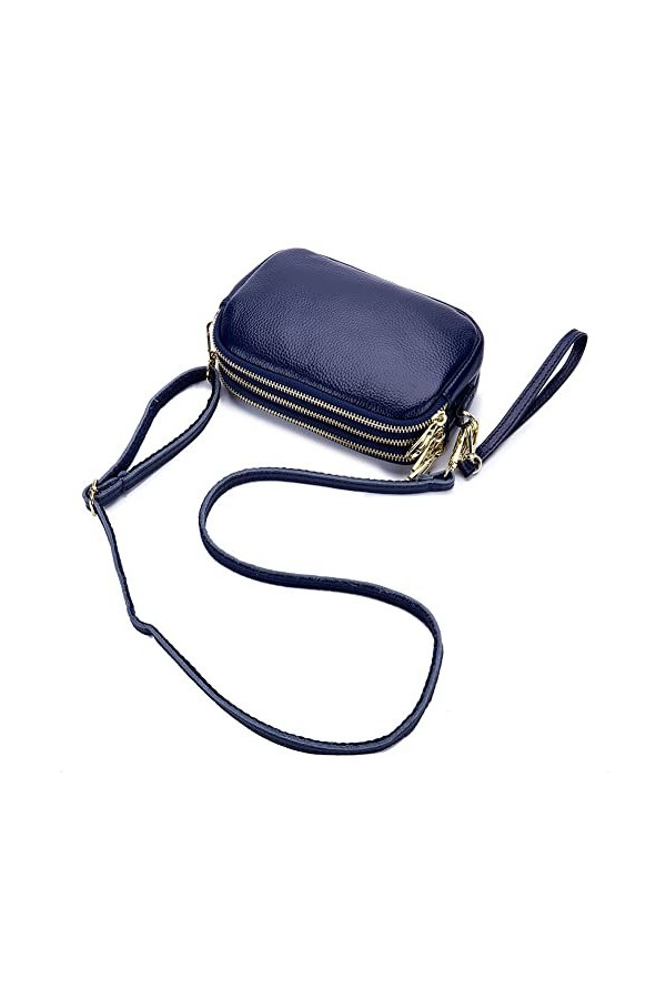 AprinCtempsD Sac Bandoulière Petit en Cuir Véritable Pochette avec Bracelet Portefeuille Longue Grande Capacité Clutche Zip E