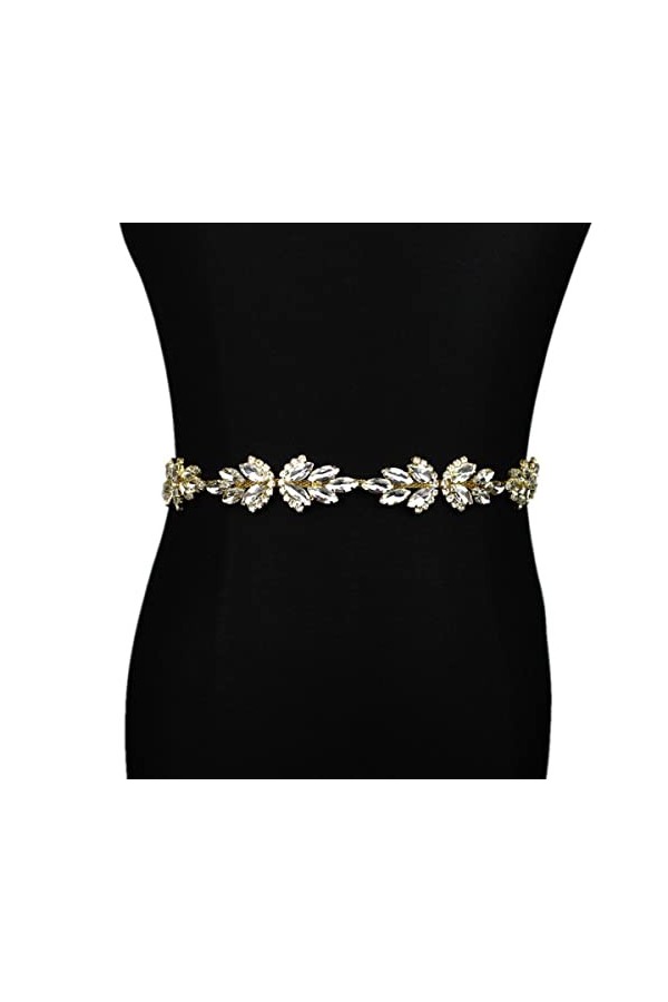 BradOc Ceinture de luxe en or rose faite à la main avec strass pour robe de mariée, bandeau fin pour demoiselles dhonneur, o
