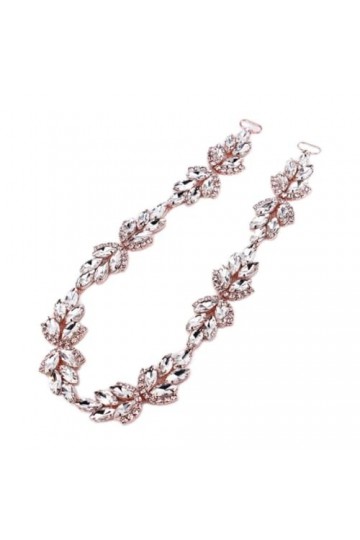 BradOc Ceinture de luxe en or rose faite à la main avec strass pour robe de mariée, ceinture fine pour demoiselles dhonneur,