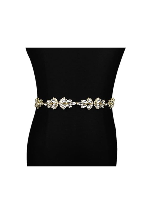 BradOc Ceinture de luxe en or rose faite à la main avec strass pour robe de mariée, ceinture fine pour demoiselles dhonneur,