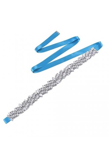 Pulcykp Ceinture de mariée en satin avec strass pour robe de mariée et accessoires de robe, Blue Ribbon, taille unique
