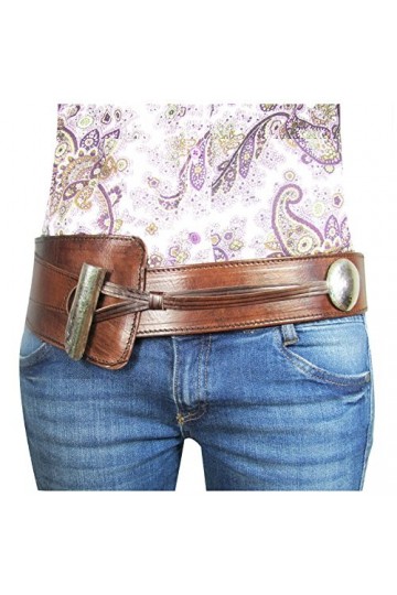 ALMADIH Ceinture femme taille haute marron clair ADVENTURE - 100% Artisanat fait main en véritable cuir de vachette, Ceinture