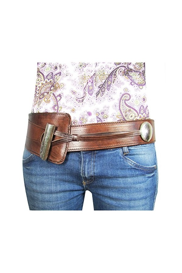 ALMADIH Ceinture femme taille haute marron clair ADVENTURE - 100% Artisanat fait main en véritable cuir de vachette, Ceinture