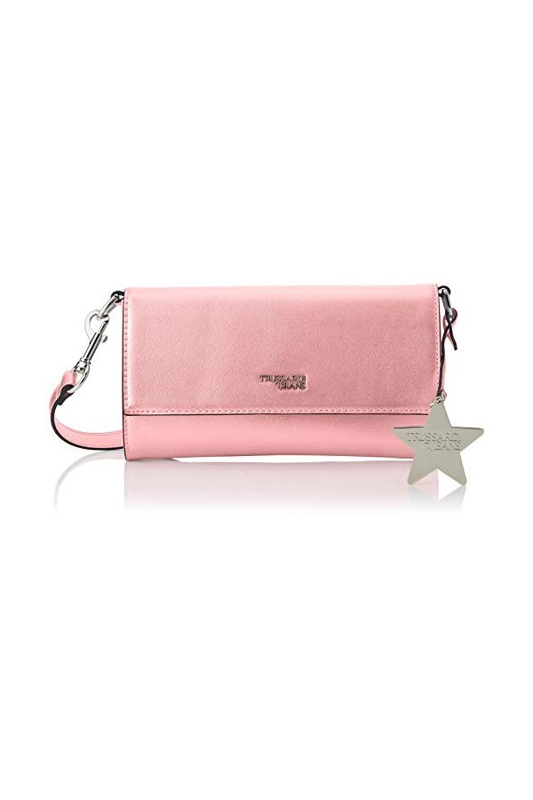 Trussardi Jeans T-easy Star Clutch Charm Logo, Pochettes femme, Rose Metal Pink , 25x14x1 cm W x H L