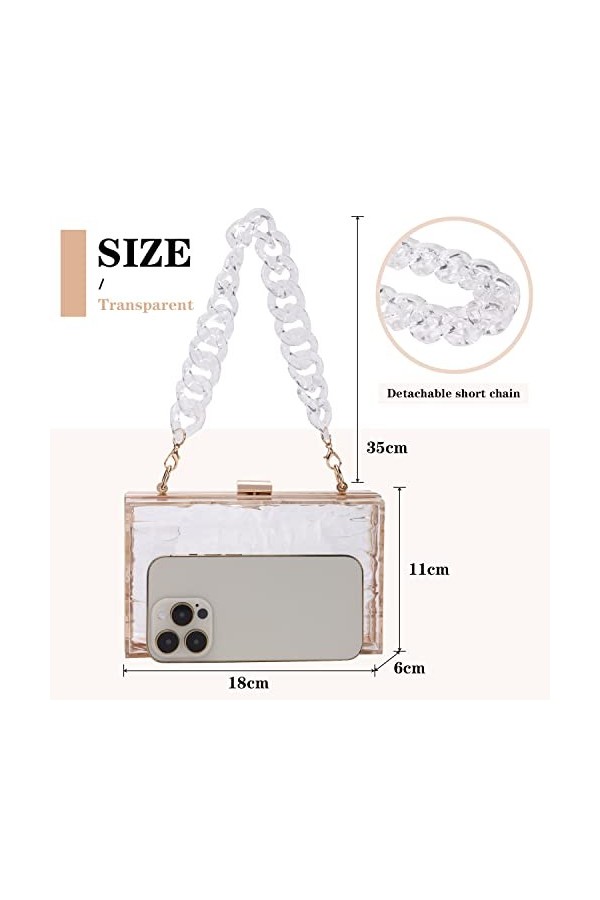 EVEOUT Pochettes et Clutches de soirée Transparente en Acrylique pour Femme Sac à Main en gelée carré Sacs à bandoulière fête