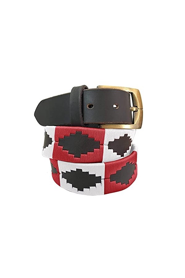 CARLOS DIAZ Ceinture Unisexe en Cuir Marron Premium Pour Hommes pour Femmes Polo de Créateur Brodé 80 cm/ 30-32 Inches 