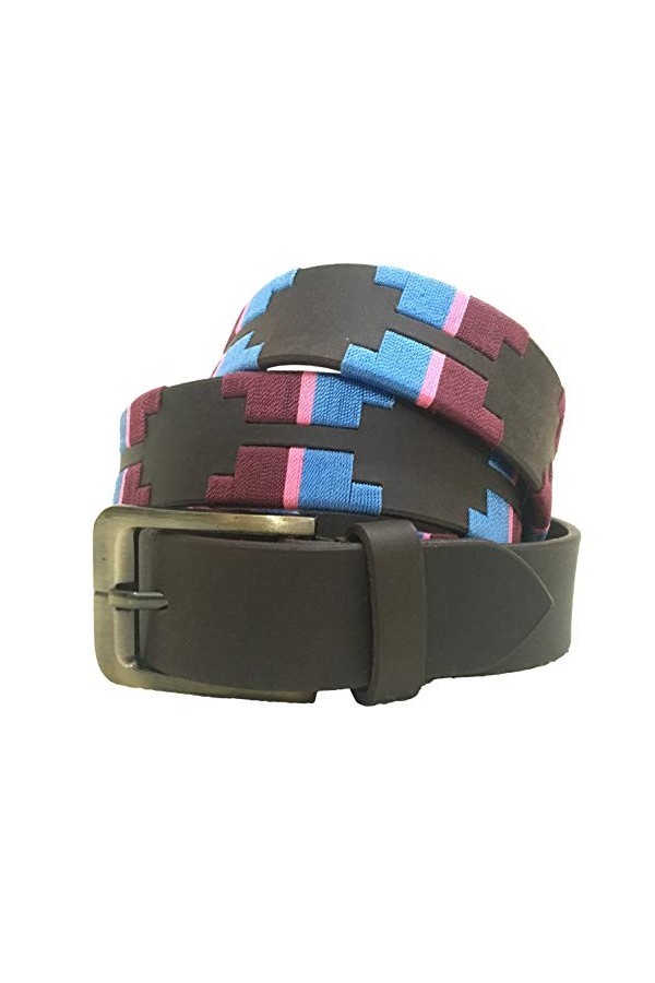 CARLOS DIAZ Ceinture Unisexe en Cuir Marron Premium Pour Hommes pour Femmes Polo de Créateur Brodé 85 cm/ 32-34 Inches 