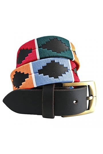 CARLOS DIAZ Ceinture Unisexe en Cuir Marron Premium Pour Hommes pour Femmes Polo de Créateur Brodé 85 cm/ 32-34 Inches 