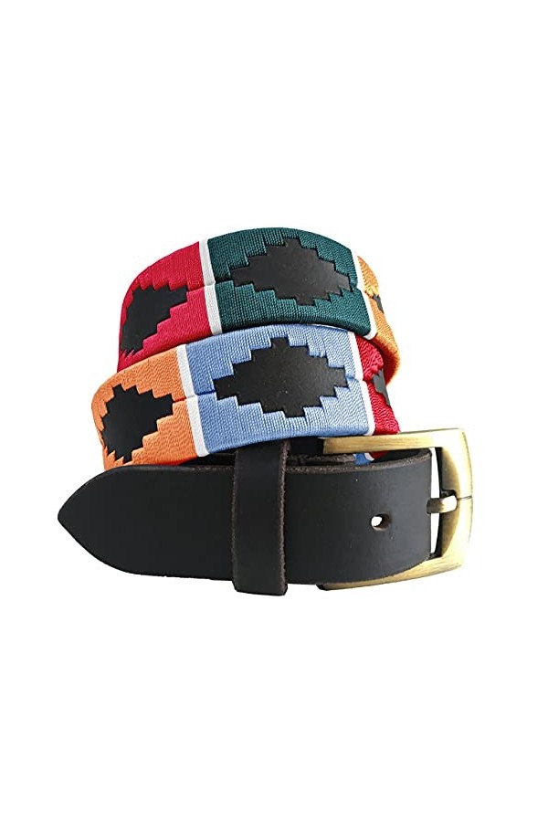 CARLOS DIAZ Ceinture Unisexe en Cuir Marron Premium Pour Hommes pour Femmes Polo de Créateur Brodé 85 cm/ 32-34 Inches 