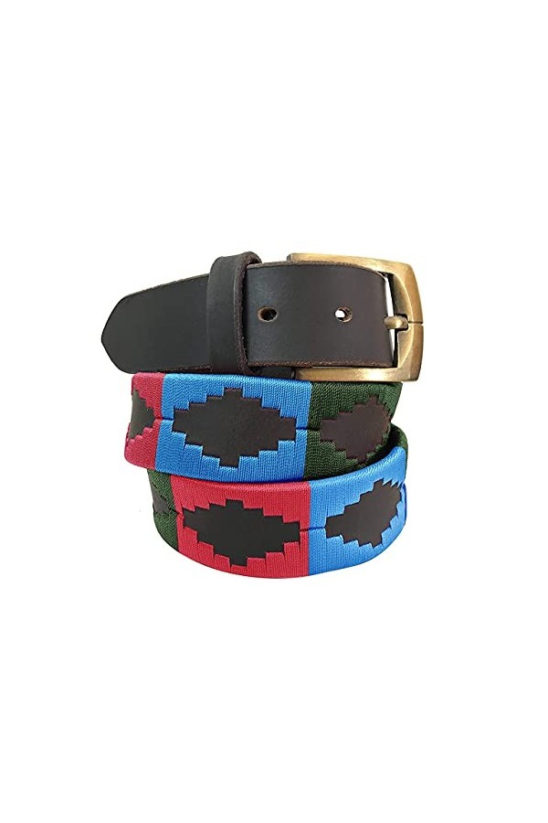 CARLOS DIAZ Ceinture Unisexe en Cuir Marron Premium Pour Hommes pour Femmes Polo de Créateur Brodé 80 cm/ 30-32 Inches 