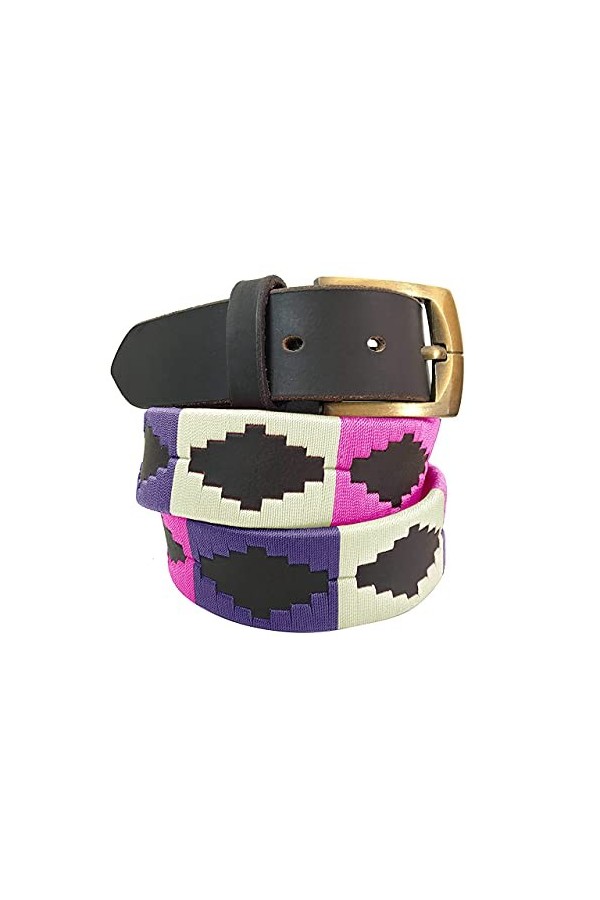 CARLOS DIAZ Ceinture Unisexe en Cuir Marron Premium Pour Hommes pour Femmes Polo de Créateur Brodé 105 cm / 42-44 Inches 