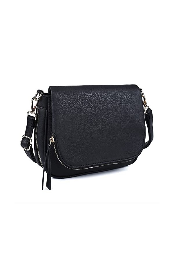 GLITZALL Sacs à bandoulière pour femmes, petits sacs à bandoulière avec poches multiples, cuir PU, Noir, petit...