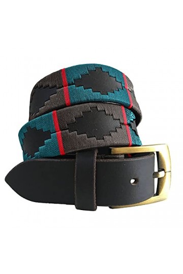 CARLOS DIAZ Ceinture Unisexe en Cuir Marron Premium Pour Hommes pour Femmes Polo de Créateur Brodé 90 cm / 34-36 Inches 