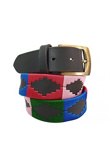 CARLOS DIAZ Ceinture Unisexe en Cuir Marron Premium Pour Hommes pour Femmes Polo de Créateur Brodé 85 cm/ 32-34 Inches 