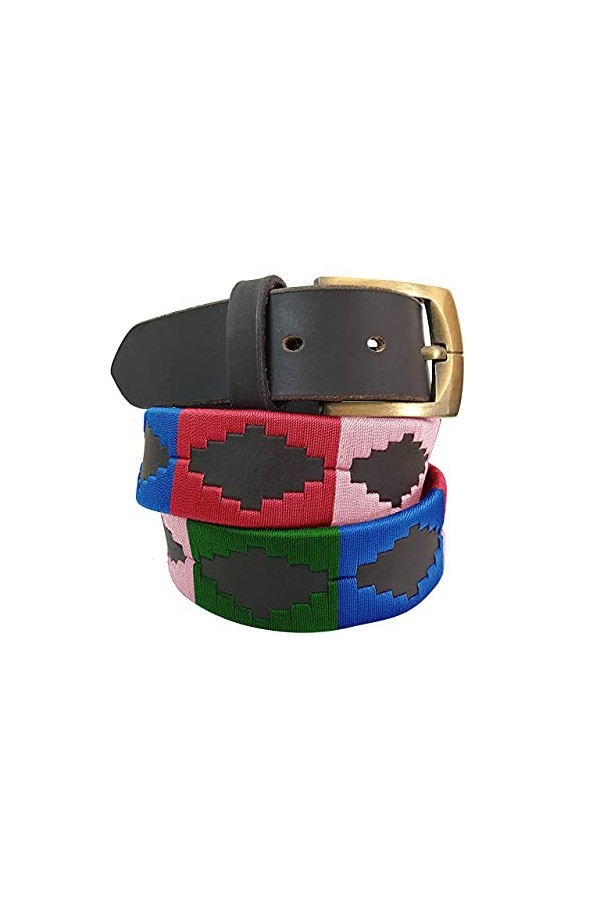 CARLOS DIAZ Ceinture Unisexe en Cuir Marron Premium Pour Hommes pour Femmes Polo de Créateur Brodé 85 cm/ 32-34 Inches 