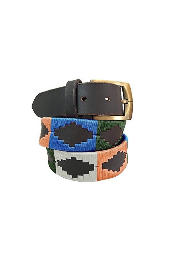 CARLOS DIAZ Ceinture Unisexe en Cuir Marron Premium Pour Hommes pour Femmes Polo de Créateur Brodé 90 cm / 34-36 Inches 