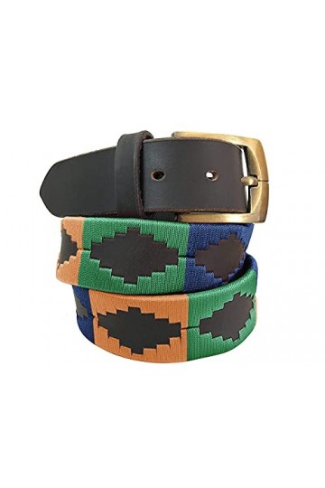 CARLOS DIAZ Ceinture Unisexe en Cuir Marron Premium Pour Hommes pour Femmes Polo de Créateur Brodé 95 cm / 36-38 Inches 