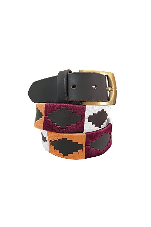 CARLOS DIAZ Ceinture Unisexe en Cuir Marron Premium Pour Hommes pour Femmes Polo de Créateur Brodé 105 cm / 42-44 Inches 