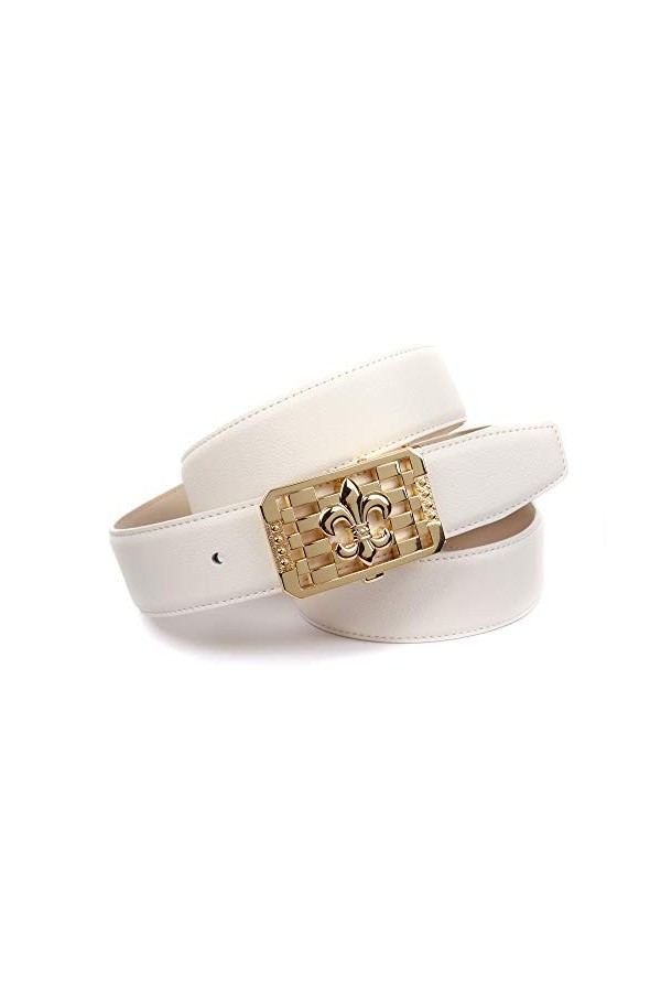 Anthoni Crown Ledergürtel Ceinture, Blanc, 80 cm Femme