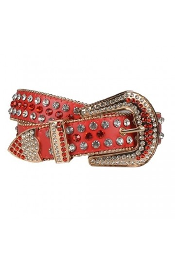 Ceinture En Strass for Femme Western Cowgirl Cowboy Ceinture En Cuir Clouté for Pantalon En Jean Color : Red, Size : 115cm 