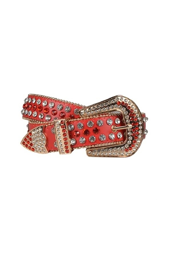 Ceinture En Strass for Femme Western Cowgirl Cowboy Ceinture En Cuir Clouté for Pantalon En Jean Color : Red, Size : 115cm