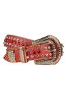 Ceinture En Strass for Femme Western Cowgirl Cowboy Ceinture En Cuir Clouté for Pantalon En Jean Color : Red, Size : 115cm 