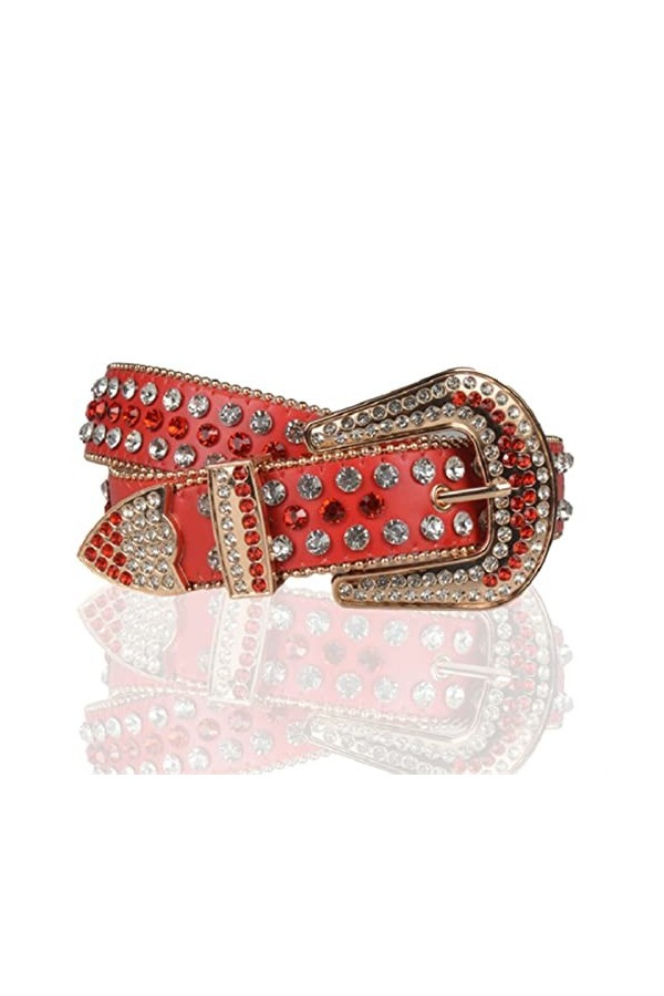 Ceinture En Strass for Femme Western Cowgirl Cowboy Ceinture En Cuir Clouté for Pantalon En Jean Color : Red, Size : 115cm