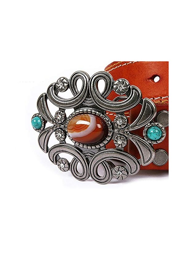 ZIQIDONGLAI Ceinture en Cuir Cloutée Boucle avec gaufrée décorative Ceinture en Cuir de Femmes et d Hommes de Ceinture Unise