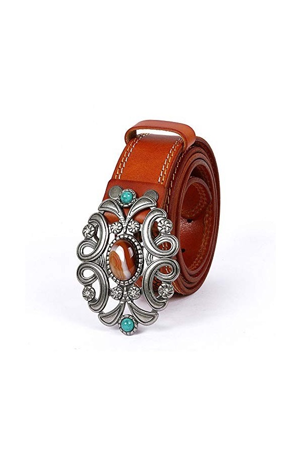 ZIQIDONGLAI Ceinture en Cuir Cloutée Boucle avec gaufrée décorative Ceinture en Cuir de Femmes et d Hommes de Ceinture Unise