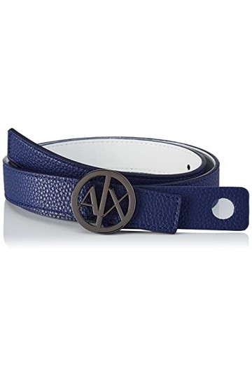 Armani Exchange Logo Rond réversible Ceinture, Bleu, 95 cm Femme